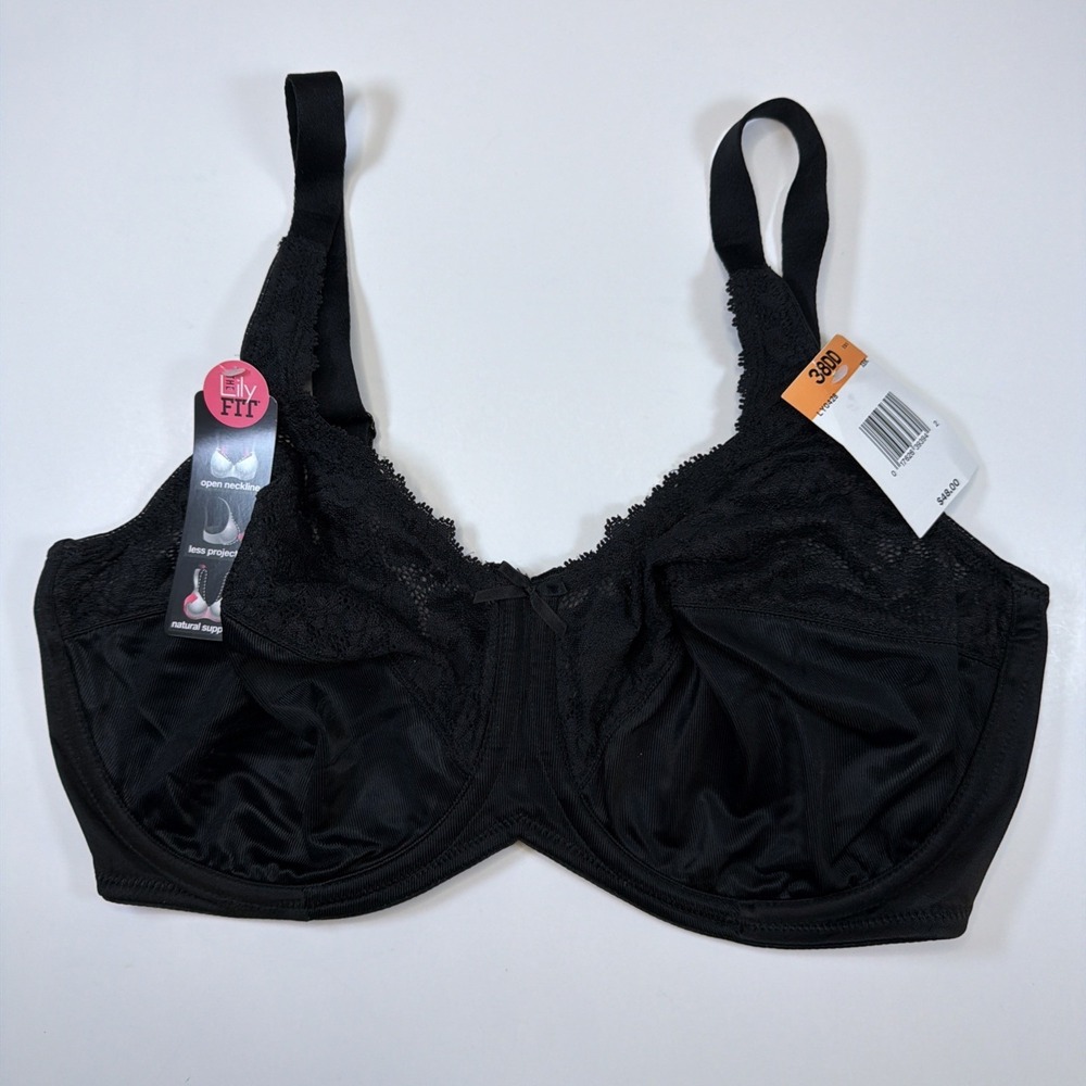 Lilyette Bali Womens Enchantment Lace Minimizer Underwire Bra Black 38DD LY0434